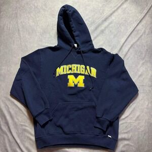 Russell Athletic Michigan Wolverines Hoodie Navy Blue Embroidered Mens Large